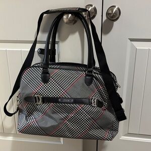 Chaps Black and White Plaid Weekender Travel Bag